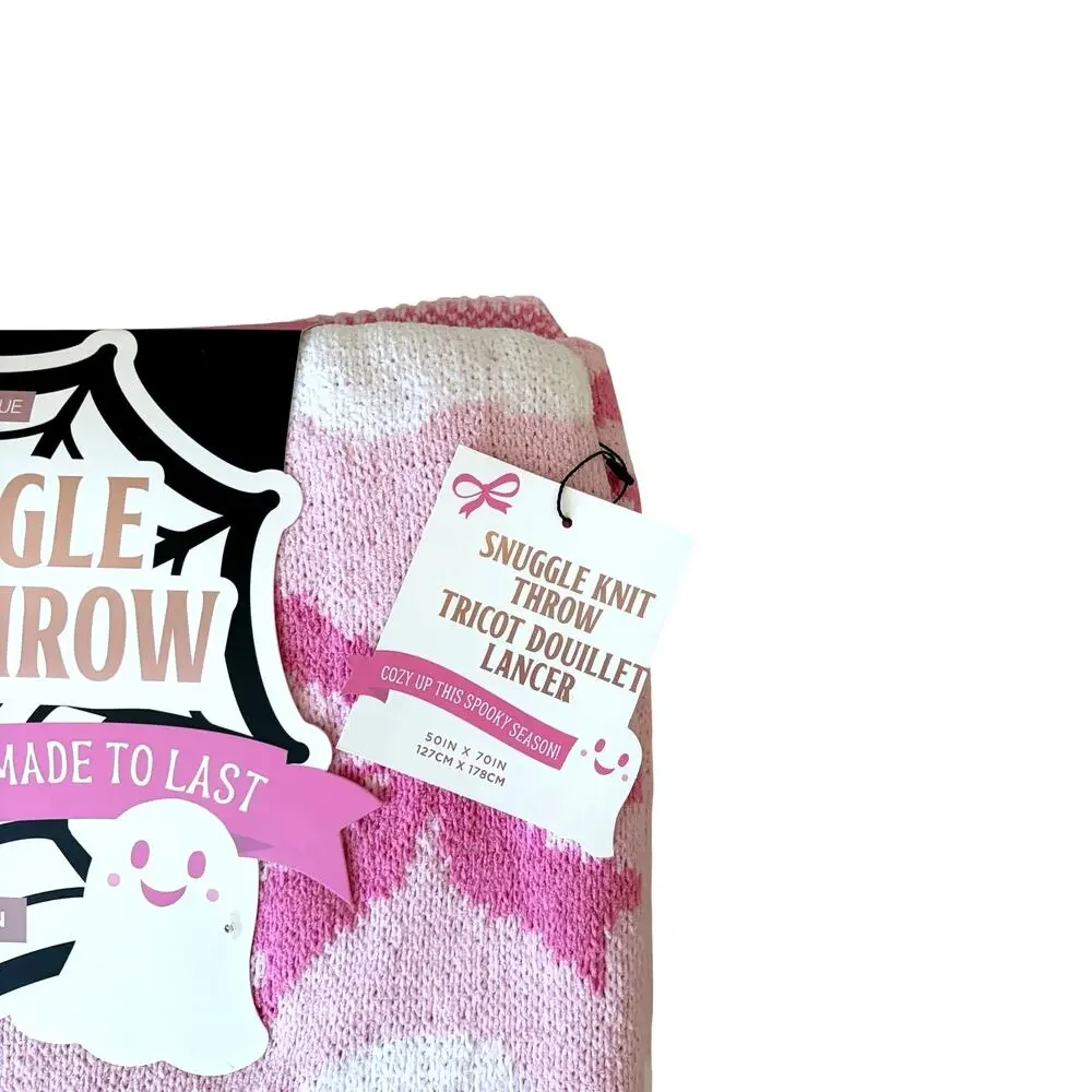 New ENVOGUE Ghost Bow Throw 50x70 Chic Plush Pink Halloween Cozy Girly Blanket